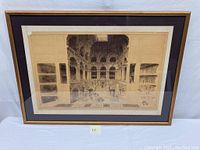 Full view of the framed lithograph of the Palais Garnier interior showing detailed architectural scenes and human figures.