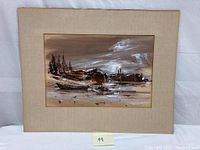 Full view of matted landscape painting