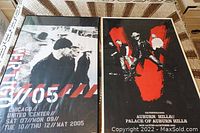 Photo showing both framed posters side by side on a surface.