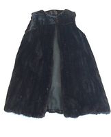 Front view of black mink fur vest, showing its length and fur texture.
