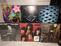 Six LPs: unknown psychedelic face, Supertramp, The Who Tommy, Iggy Pop, Ramones, Bowie Ziggy Stardust