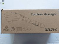 Top view of the RENPHO Cordless Massager box showing product image and icons of massage heads.