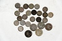 Overview of all 26 silver coins including quarters and dimes arranged on a white background.