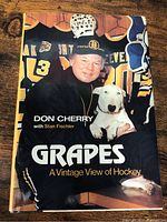 Front cover of the book showing Don Cherry in Boston Bruins apparel holding a dog, title and author names visible.