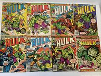 Front covers of 9 The Incredible Hulk comic issues showing classic Bronze Age covers with vivid illustrations and titles.