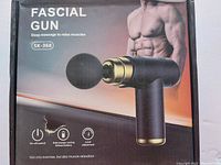 Closed box of fascial gun SK-368 showing product image and features including on-off control, lithium battery, and level adjustment.