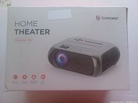 Front of box with product image and name Bomaker Home Theater Projector S5.