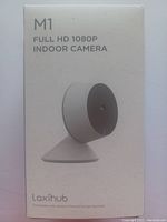 Front view of the box showing the Laxihub M1 indoor camera name and image.