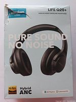 Front view of the Soundcore Life Q20+ headphone box showing branding and product image with 'Pure Sound No Noise' text.