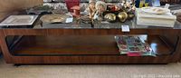 Front view of coffee table showing full length and lower shelf