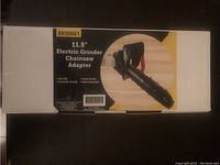 Photo of the packaging box showing product details of the electric grinder chainsaw adapter.