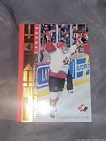 Front of the 1994 Team Canada World Juniors hockey card showing Raymond Langkow celebrating on ice in uniform, with gold foil highlights.