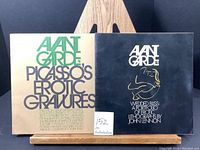 Cover image of two Avant Garde editions: #8 titled Picasso's Erotic Gravures with white cover and green/black text, and #11 with black cover titled Wedded Bliss featuring John Lennon's erotic lithographs.