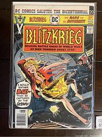 Front cover of Blitzkrieg #4 comic book from 1976 showing dramatic WWII battle scene with woman and soldiers in action.
