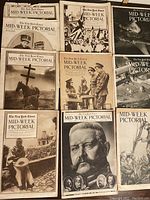 Overview of 10 New York Times Mid-Week Pictorial magazines showing various black and white illustrated covers from 1915 depicting WWI and prominent figures.