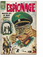 Image of the front cover showing an illustrated spy removing a mask, with military and desert scenes and the Dell logo with date.