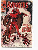 Front cover showing The Vision standing on clouds with title text “Behold… The Vision!” and wear along edges