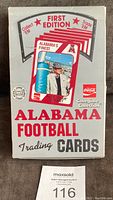 Front view of the 1st edition Alabama Football trading cards box featuring Paul "Bear" Bryant.