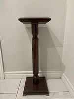 Wooden Plant Stand with fluted column and square base with brass accents