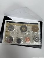 Image showing eight proof coins from 2006 Canada Proof Set in protective plastic sheet inside a black folder.