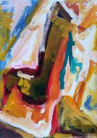 Close-up detail of abstract multicolor brushstrokes on the painted canvas