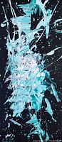 Front view of the abstract acrylic painting "Tabao" showing detailed splash patterns and texture on black canvas.