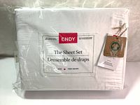 Front view of packaged ENDY organic cotton bed sheet set showing brand and size labels