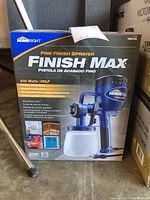Boxed Homeright Finish Max Fine Finish Sprayer showing front and sides with product details and images.