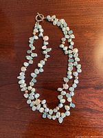 Overview photo of the double-strand salt water pearl necklace, showing the overall design and the clasp.
