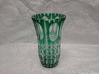 Clear and green glass crystal vase shown from front angle