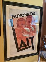 Front view of the large framed poster showing the full artwork with three people drinking milk and bold text.