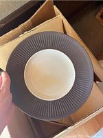 Top view of a fluted rim dinner plate