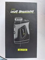 Photo of the black box with white and yellow text 'Laser Rangefinder' and model HR-F700 with illustration of the device.