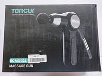 Front of packaging box showing Toncur massage gun image and model RC-MG-021