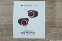 Box of Monster Achieve 100 Airlinks wireless earbuds showing front cover design.