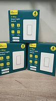 Front view of three Treatlife 3-Way Smart Light Switch boxes, each labeled 4 Pack.