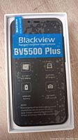 Blackview BV5500 Plus smartphone in original packaging with specifications shown on front.