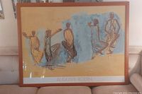 Full view of the large framed Auguste Rodin print showing abstract figures and signature text.