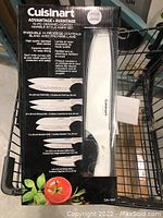 Original packaging showing the 10-piece Cuisinart Advantage ceramic-coated marble style knife set with blade guards and model CA-10C.