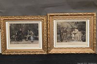 Pair of framed engravings by Jeanne Rongier showing entire lot with frames and artwork visible.