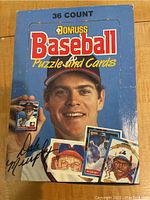 Top of unopened Donruss Baseball Wax Pack box showing player image, graphics, and branding.