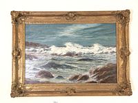 Full front view of the framed seascape painting