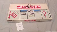 Monopoly box top showing vintage style design and logo.