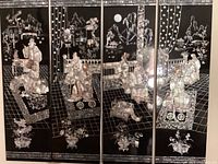All four lacquer panels side by side showing full screen layout and inlay design
