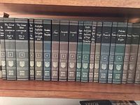 First shelf showing volumes 1–16 with titles including The Great Ideas, Homer, Aeschylus, Herodotus, Plato I & II, Aristotle I & II, Euclid, Ptolemy, Copernicus, Kepler