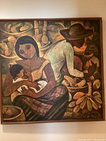 Full view of oil painting in wood frame
