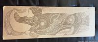 Full view of large rectangular Christmas card artwork by Nicolas Coffin measuring approximately 30 by 10 inches showing an angel figure with banner.