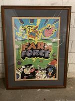 Full view of framed Farm Force lithograph print showing all characters and logo.