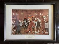 Full framed print of 'New Year's Eve In Dogville' featuring anthropomorphic dogs in social setting.