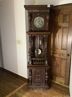 Full-length view of assembled clock case